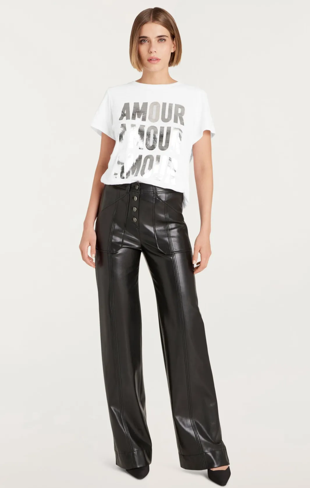 Tees & Pullovers<Cinq à Sept Amour Amour Amour Foiled Tee White/Silver