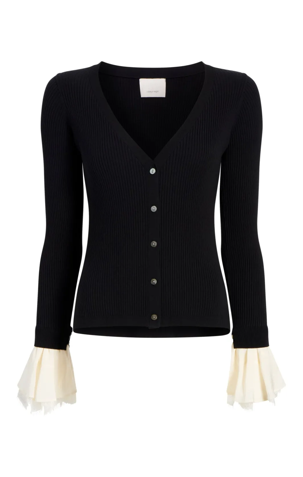 Long Sleeve Tops | Sweaters & Knits<Cinq à Sept Bernadette Prestyled Ribbed Cardigan Black/Ivory