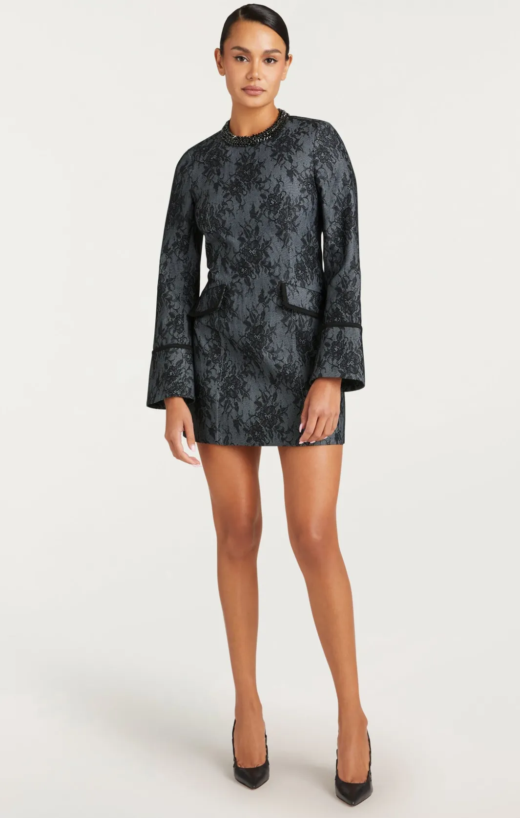 Mini<Cinq à Sept Bonded Lace Reina Dress LightIndigo/Black