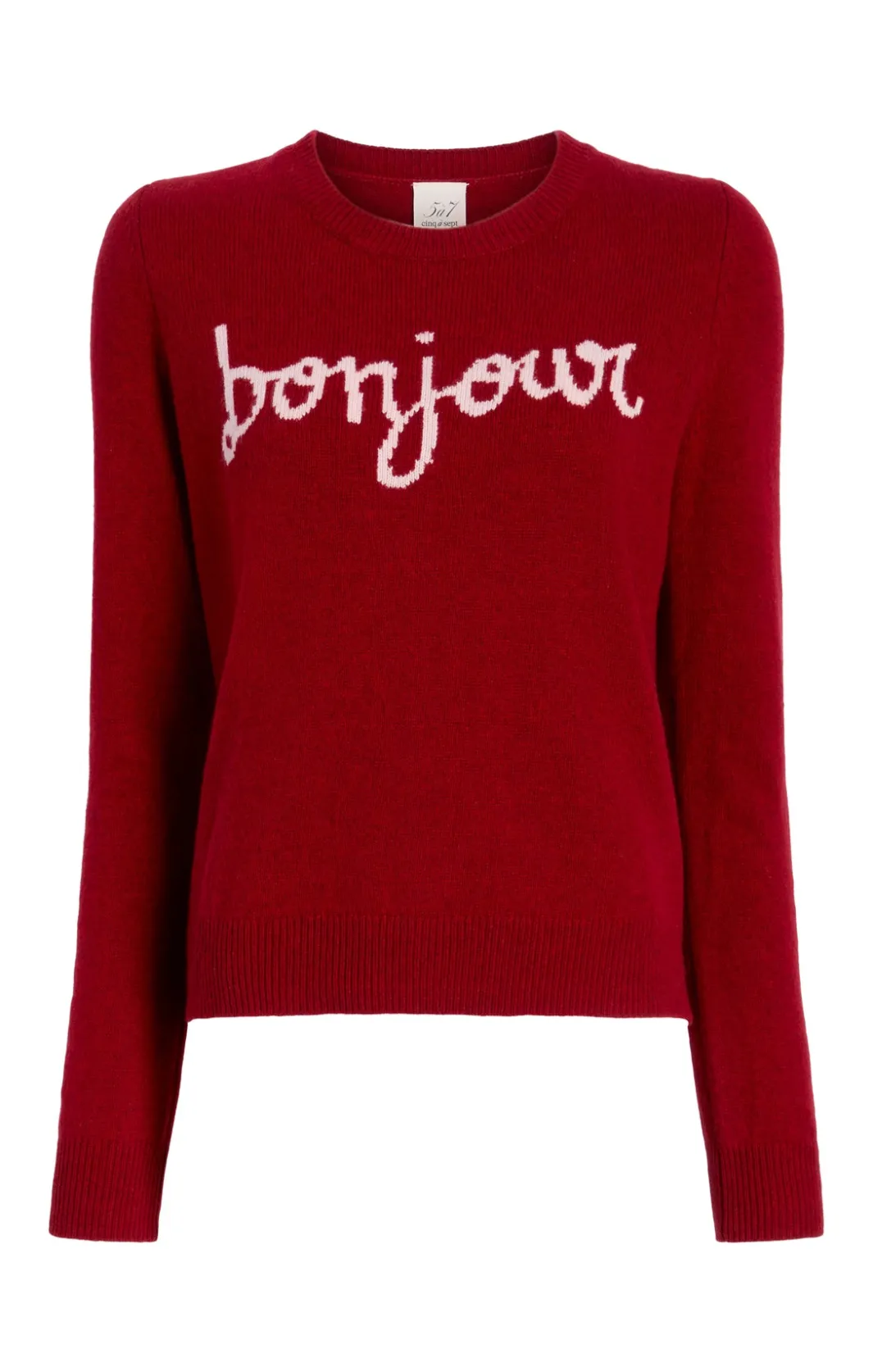 Sweaters & Knits | Sweaters & Knits<Cinq à Sept Bonjour Graphic Crewneck Sweater Rosewood/ivory