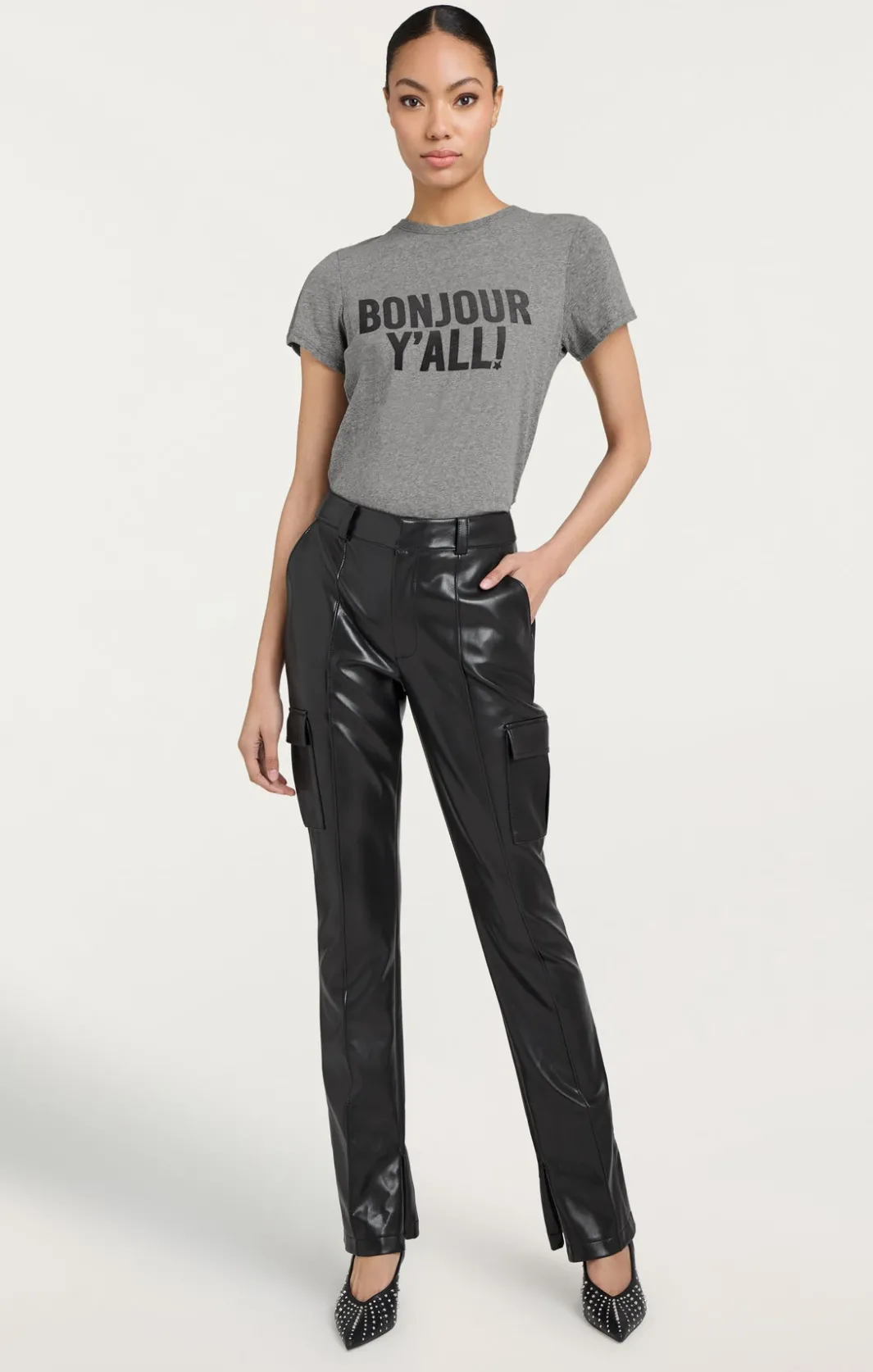 Tees & Pullovers<Cinq à Sept Bonjour Y'all Tee HeatherGrey/Black