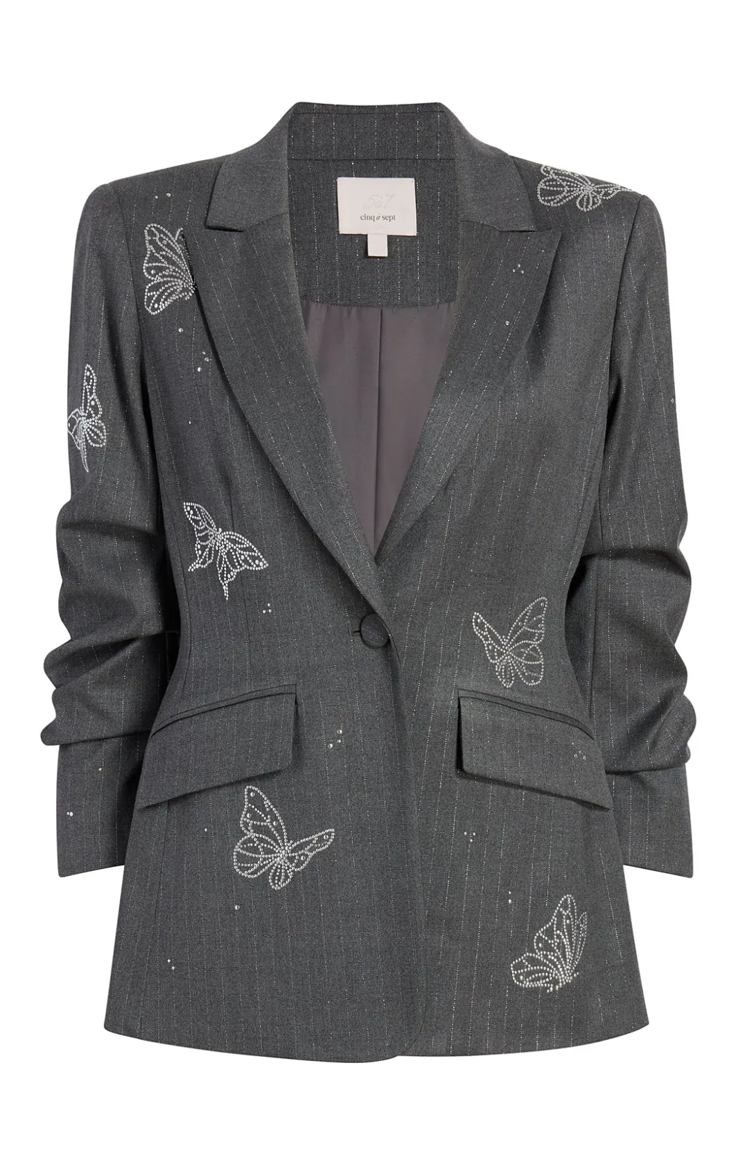 Jackets<Cinq à Sept Butterflies Embroidered Joan Blazer LurexPinstripePinstripeCharcoal