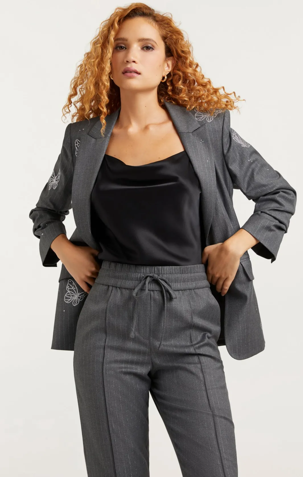 Jackets<Cinq à Sept Butterflies Embroidered Joan Blazer LurexPinstripePinstripeCharcoal