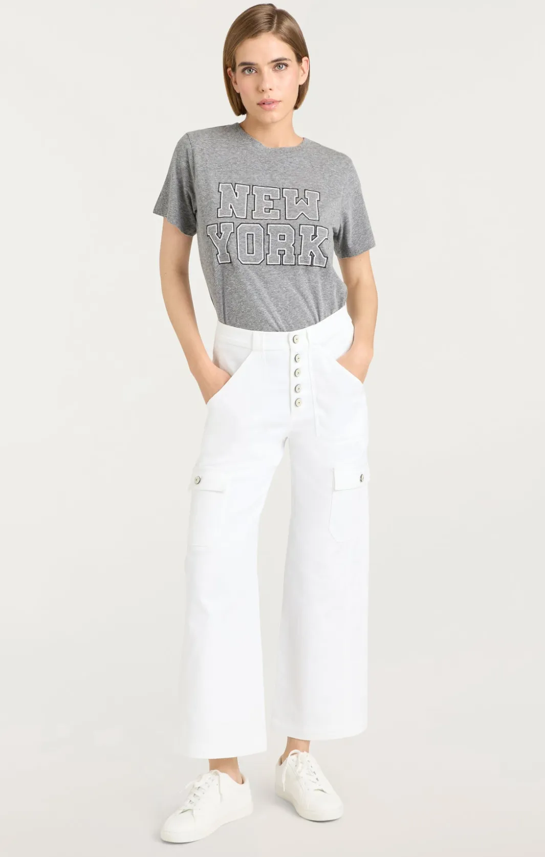 Tees & Pullovers<Cinq à Sept Chainstitch Paris New York Tee HeatherGrey/white