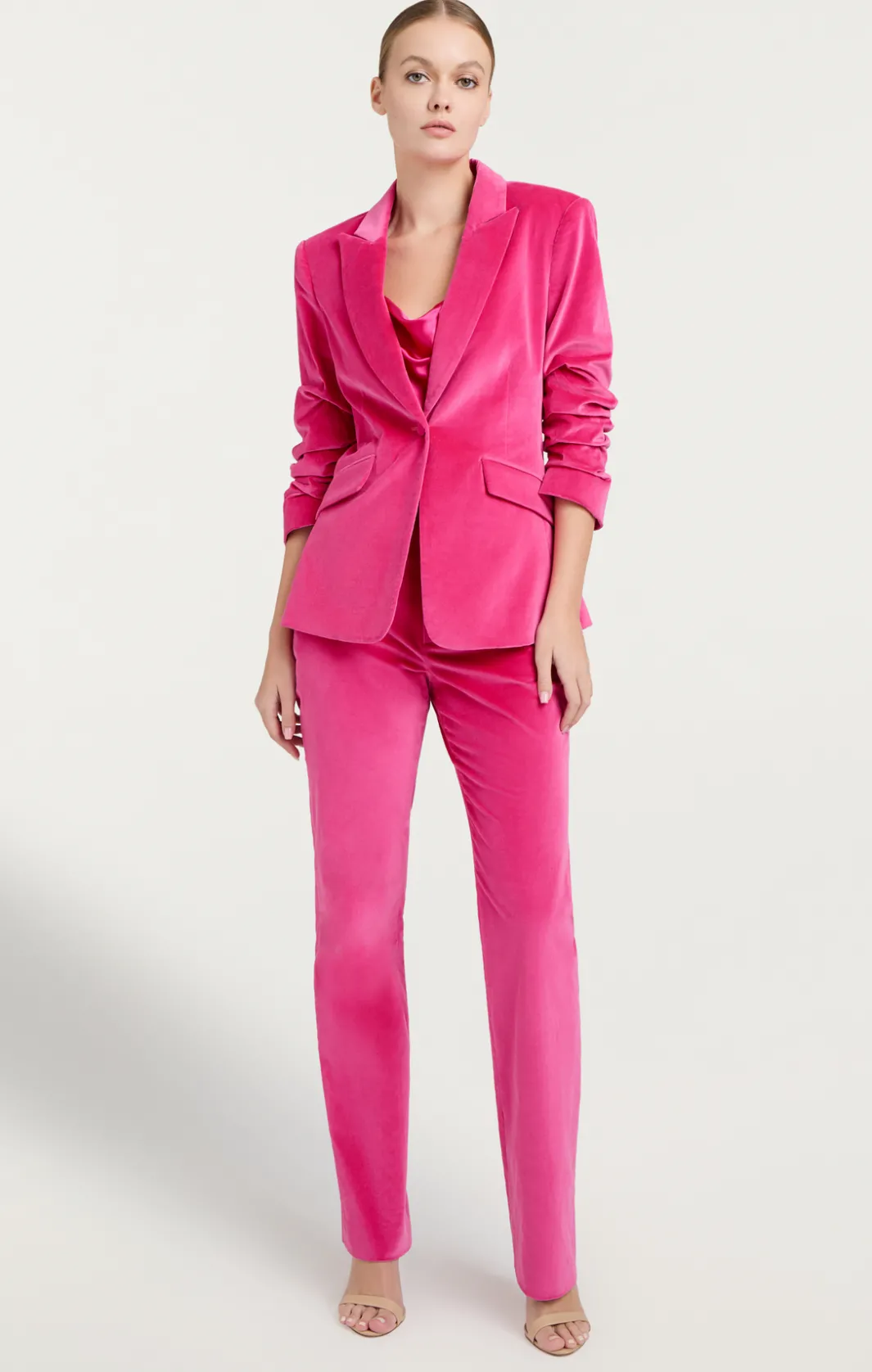 Blazers | Jackets<Cinq à Sept Chenille Velvet Scrunched Cheyenne Blazer PinkDahlia