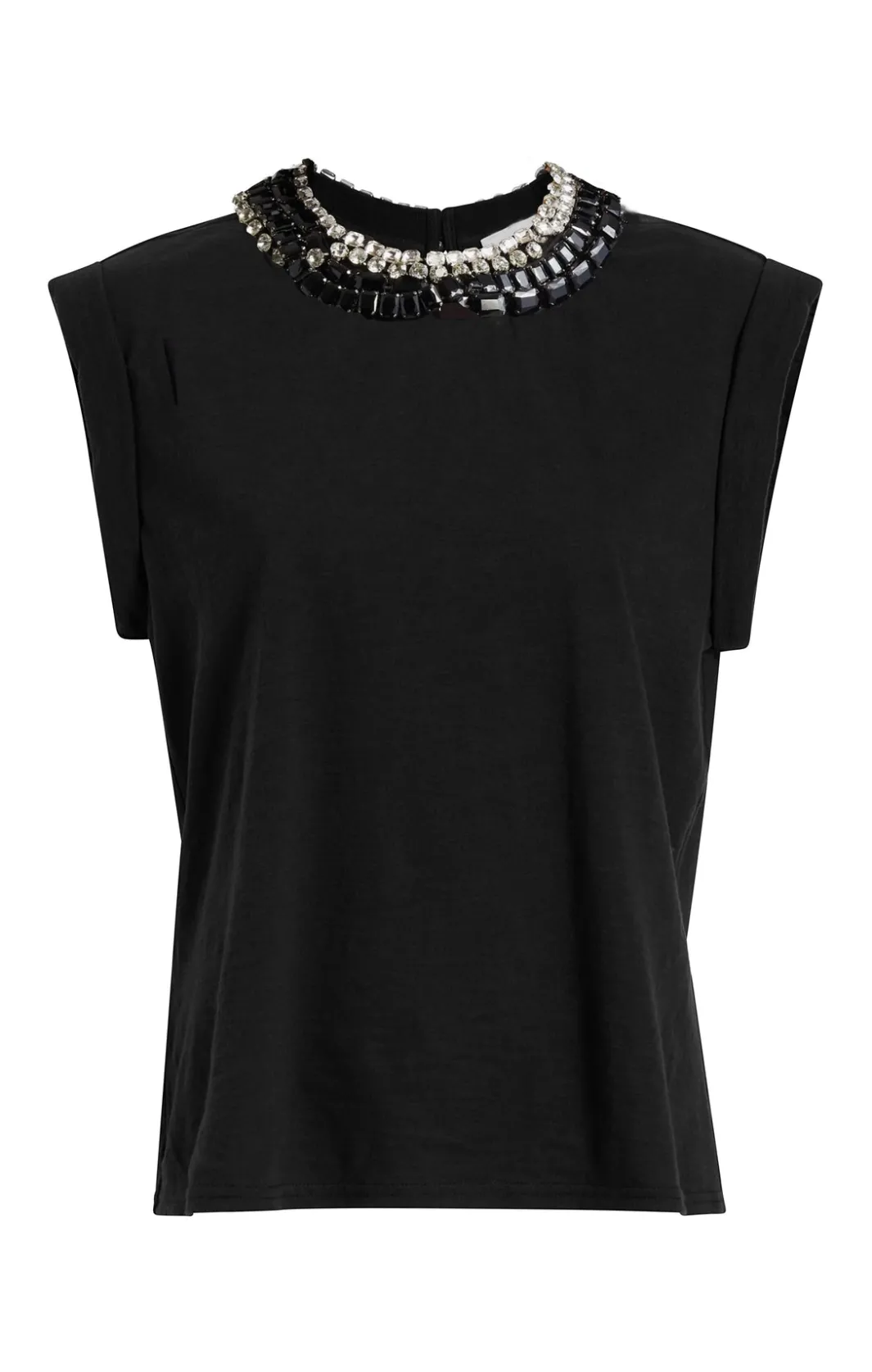 Tees & Pullovers<Cinq à Sept Chunky Rhinestone Embellished Tee Black/Clear