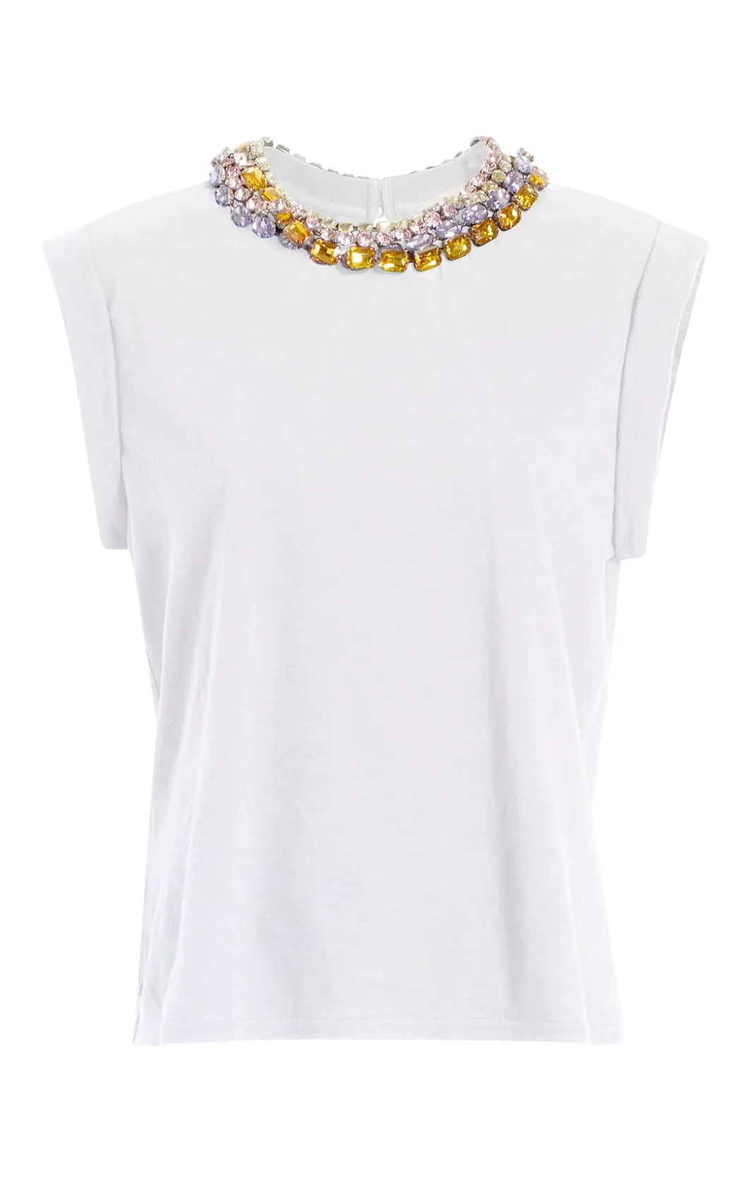 Tees & Pullovers<Cinq à Sept Chunky Rhinestone Embellished Tee White