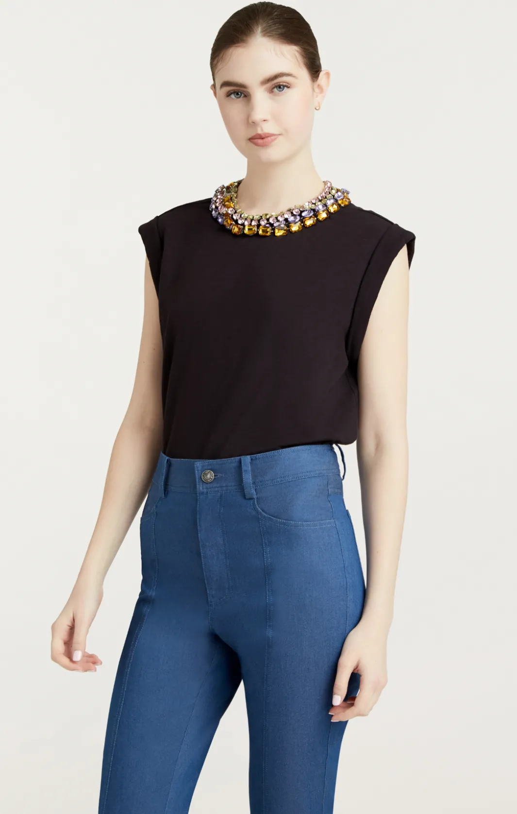 Tees & Pullovers<Cinq à Sept Chunky Rhinestone Embellished Tee Black