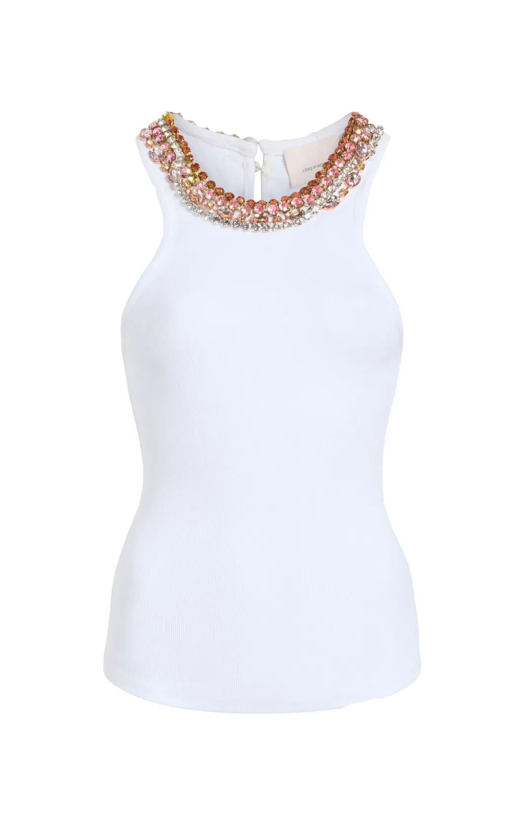 Tank Tops & Camisoles<Cinq à Sept Chunky Rhinestone Necklace Lizzie Top WhiteMulti