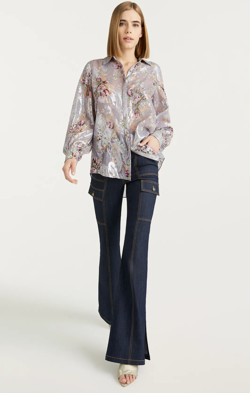 Long Sleeve Tops<Cinq à Sept Claudette Floral Kandice Top GreyMulti