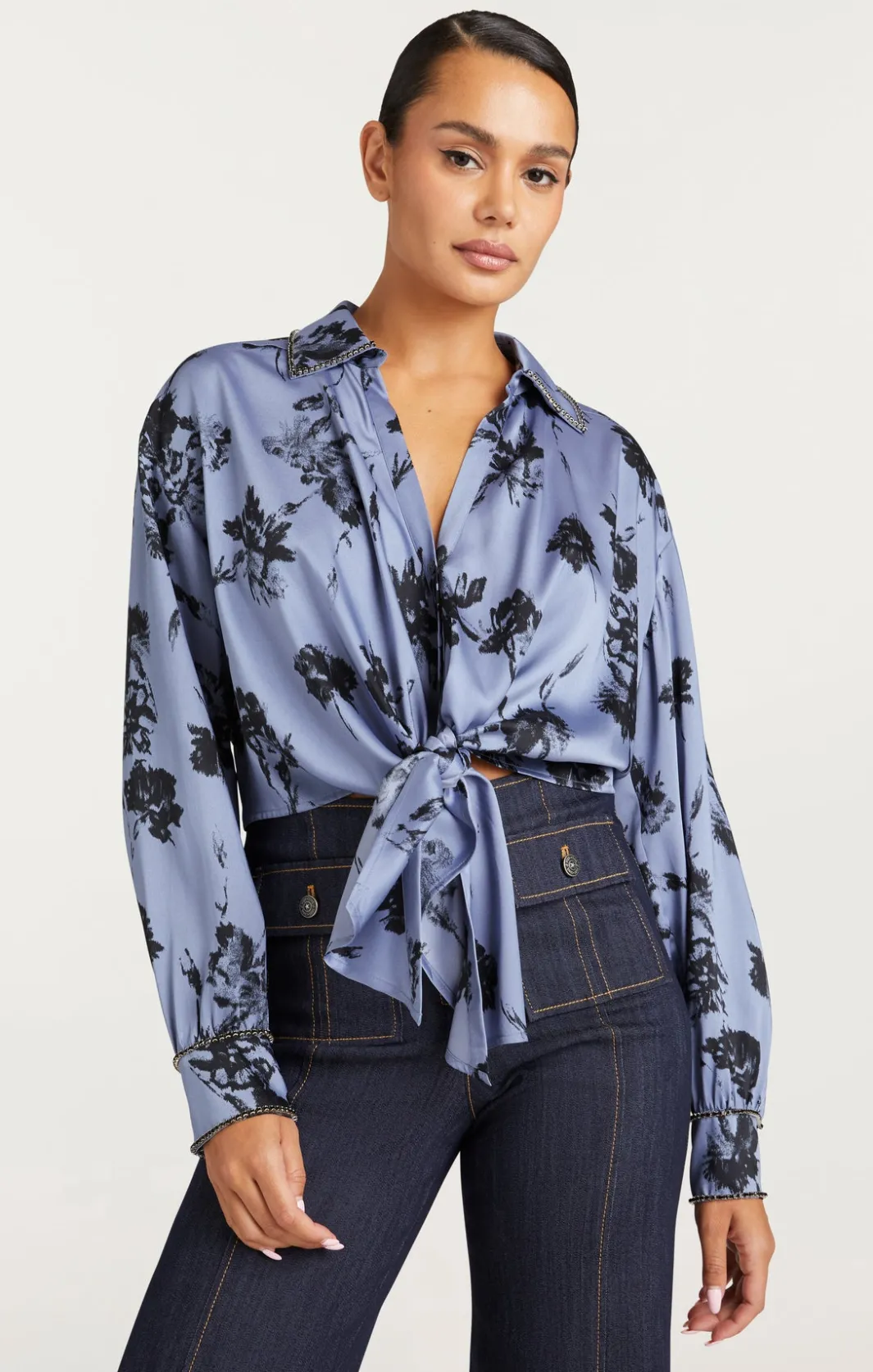 Long Sleeve Tops<Cinq à Sept Cool Carnation Embellished Marianna Top RusticBlueMulti