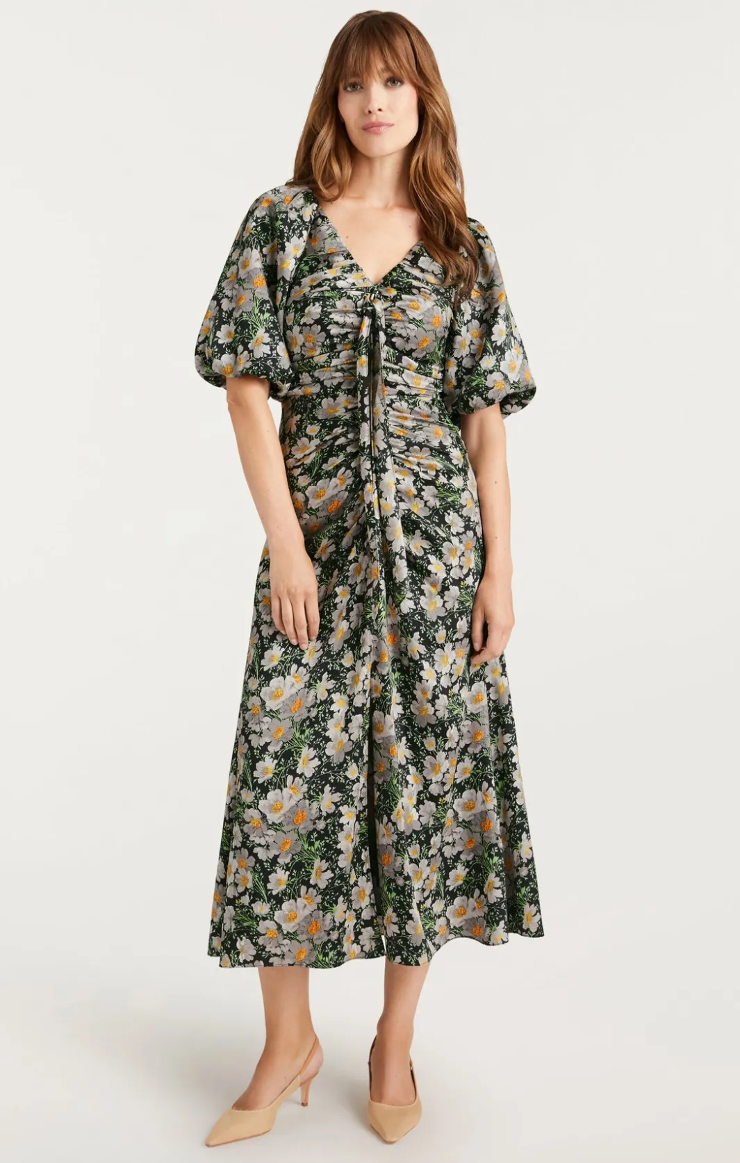 Midi<Cinq à Sept Cosmo Flowers Brenton Dress Black/LondonFog
