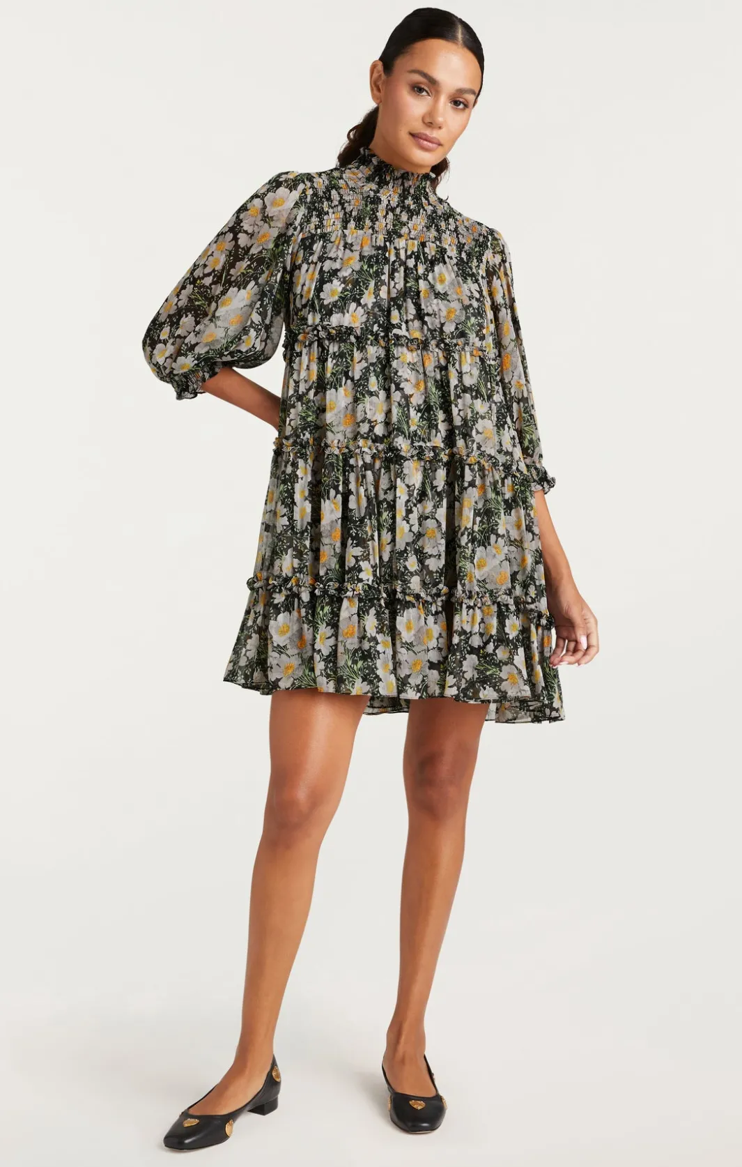 Mini<Cinq à Sept Cosmo Flowers Olive Dress Black/LondonFog