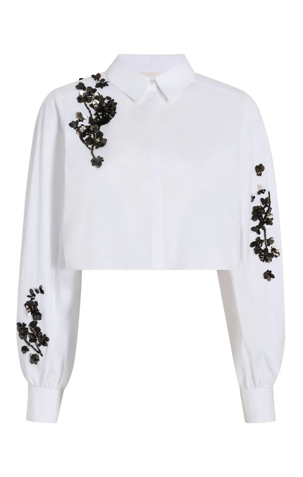 Long Sleeve Tops<Cinq à Sept Cropped Selina Top SequinFlowerWhite/Black