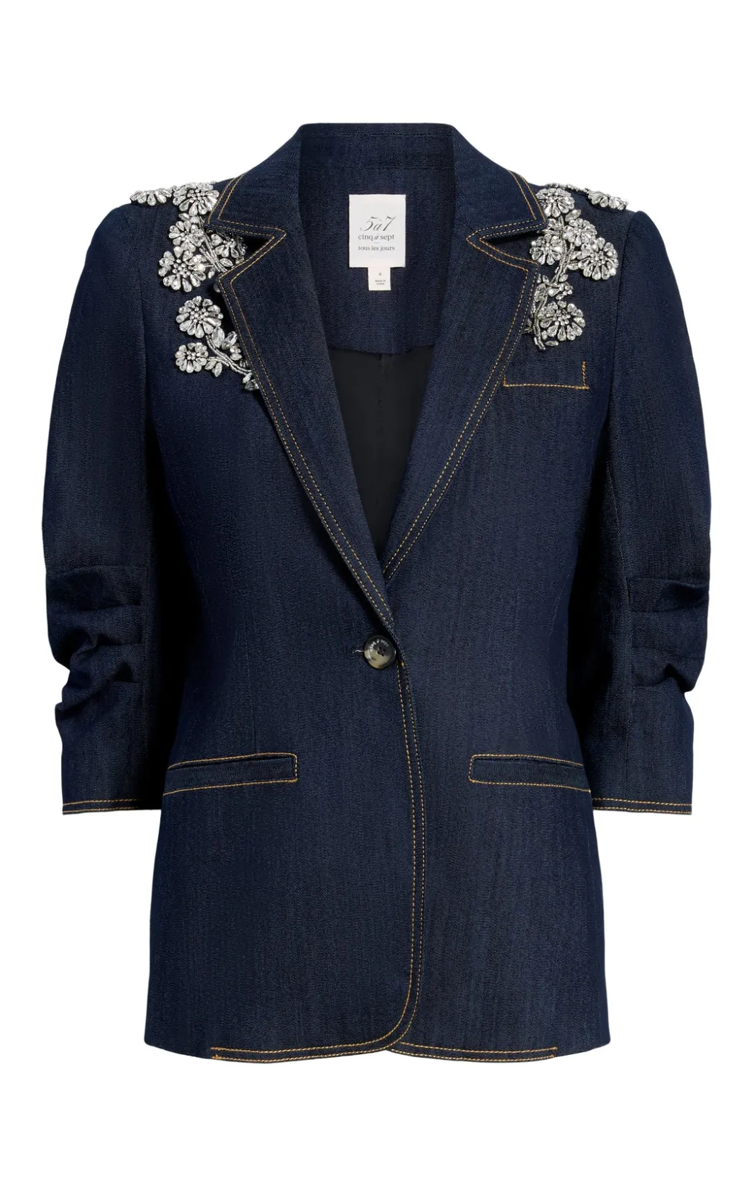 Blazers | Denim<Cinq à Sept Crystal Chrysanthemum Khloe Blazer Indigo