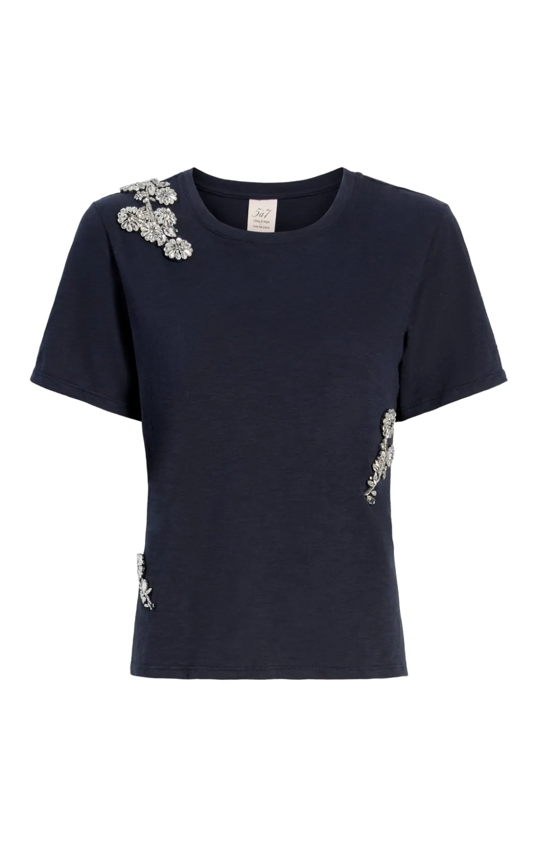 Tees & Pullovers<Cinq à Sept Crystal Chrysanthemum Shrunken Tee Navy