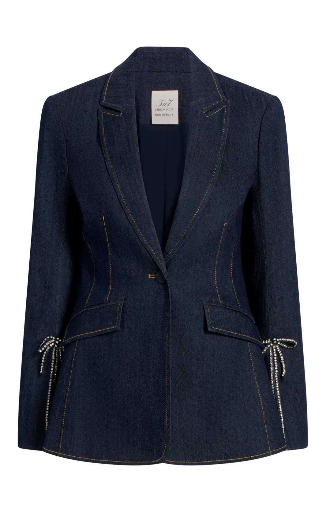 Blazers | Denim<Cinq à Sept Crystal Denim Bow Cheyenne Blazer Indigo