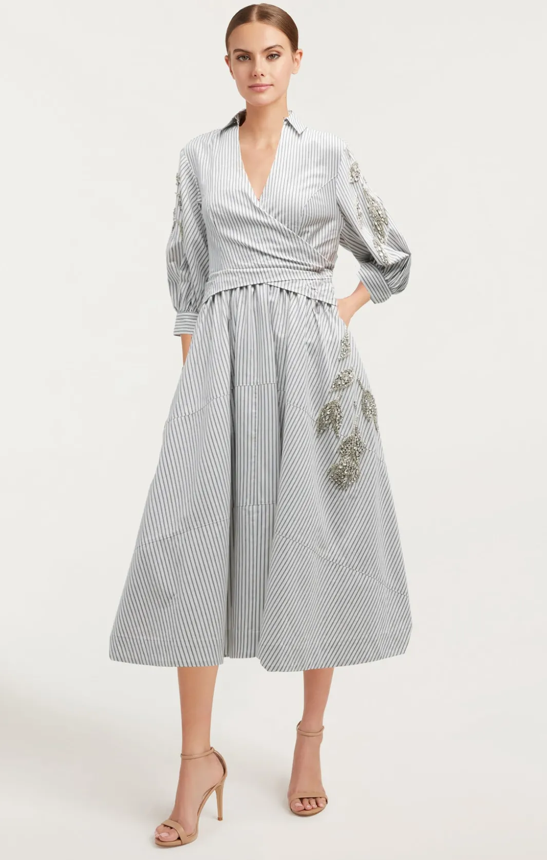Midi<Cinq à Sept Crystal Floral Embellished Camron Dress Ivory/Navy