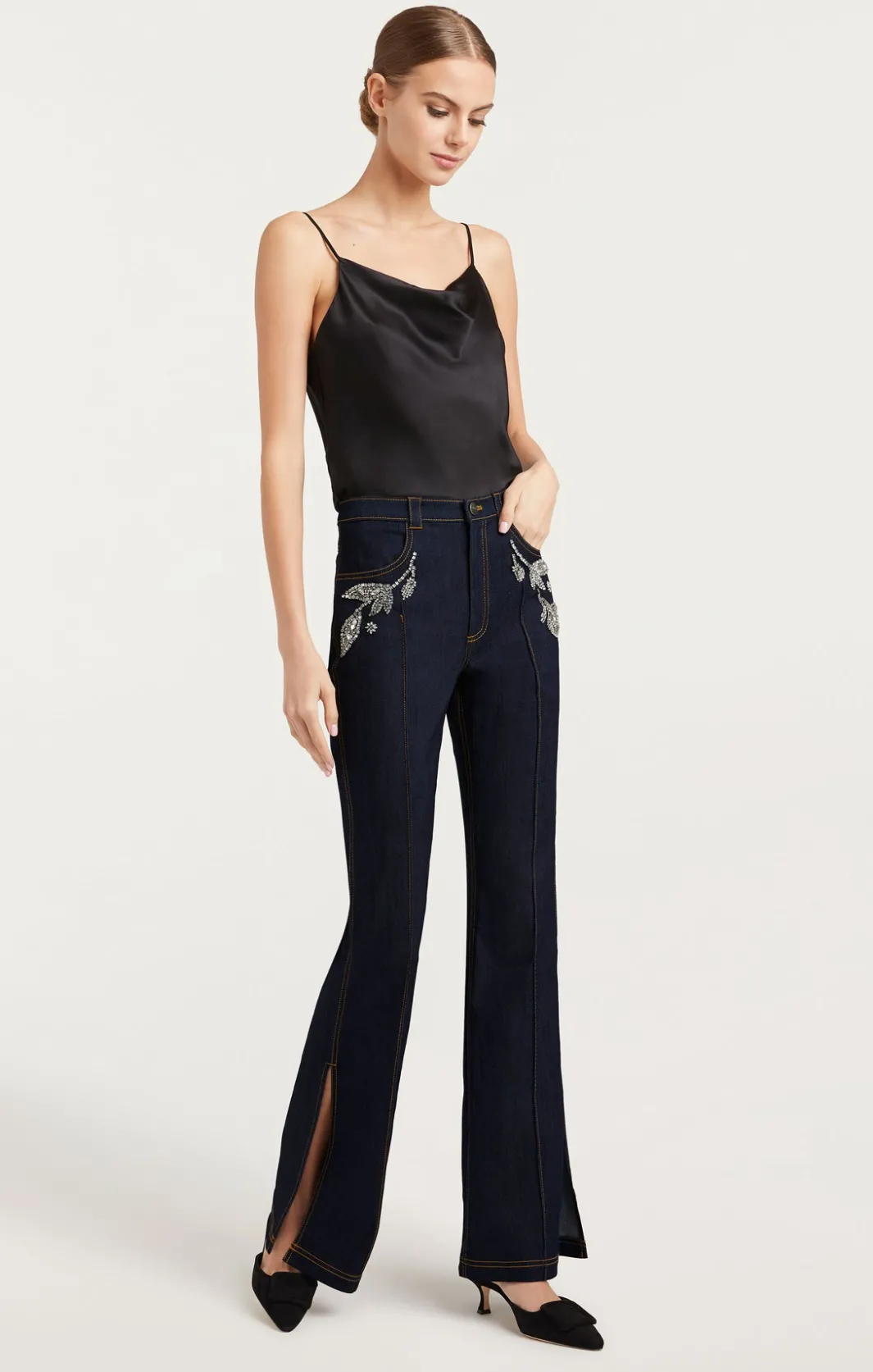 Pants | Denim<Cinq à Sept Crystal Floral Haylie Pant Indigo