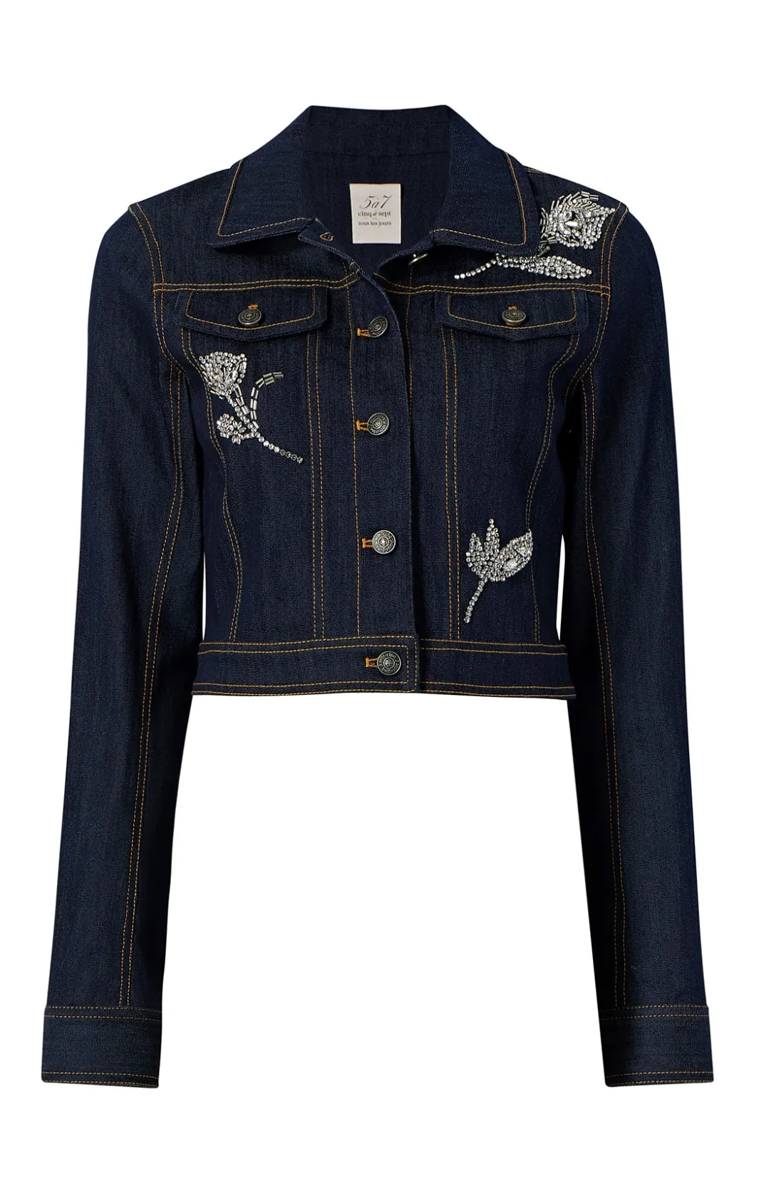 Jackets | Denim<Cinq à Sept Crystal Floral Regina Jacket Indigo