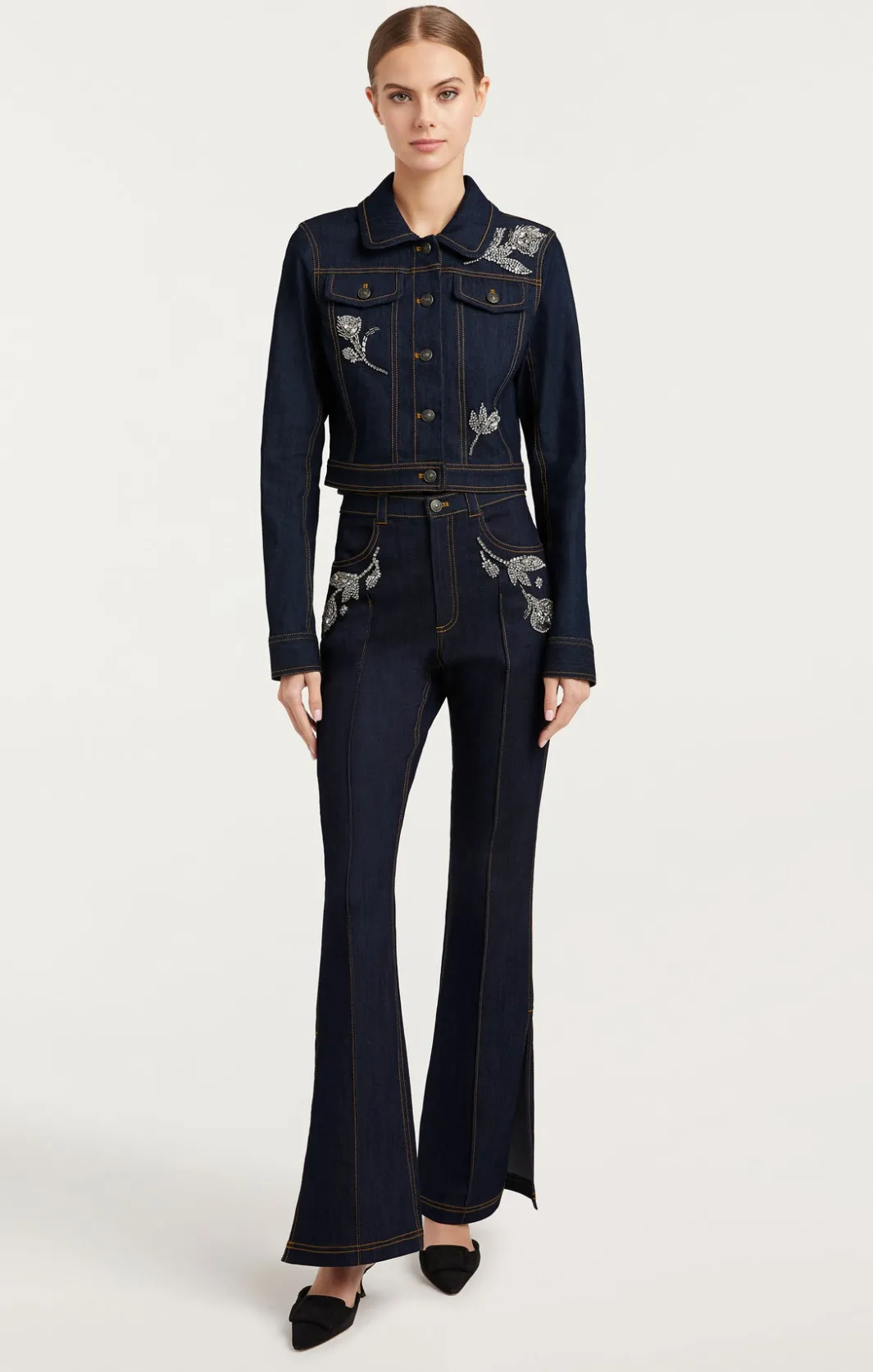 Jackets | Denim<Cinq à Sept Crystal Floral Regina Jacket Indigo