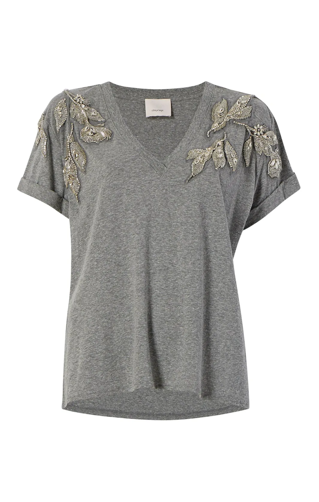 Tees & Pullovers<Cinq à Sept Crystal Floral Vneck Bree Tee HeatherGrey