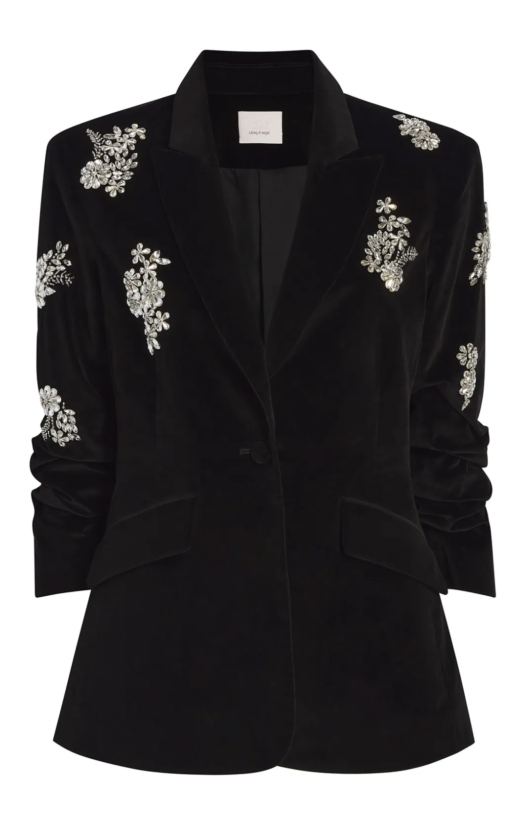 Blazers | Jackets<Cinq à Sept Crystal Ivy Chenille Scrunched Cheyenne Blazer Black