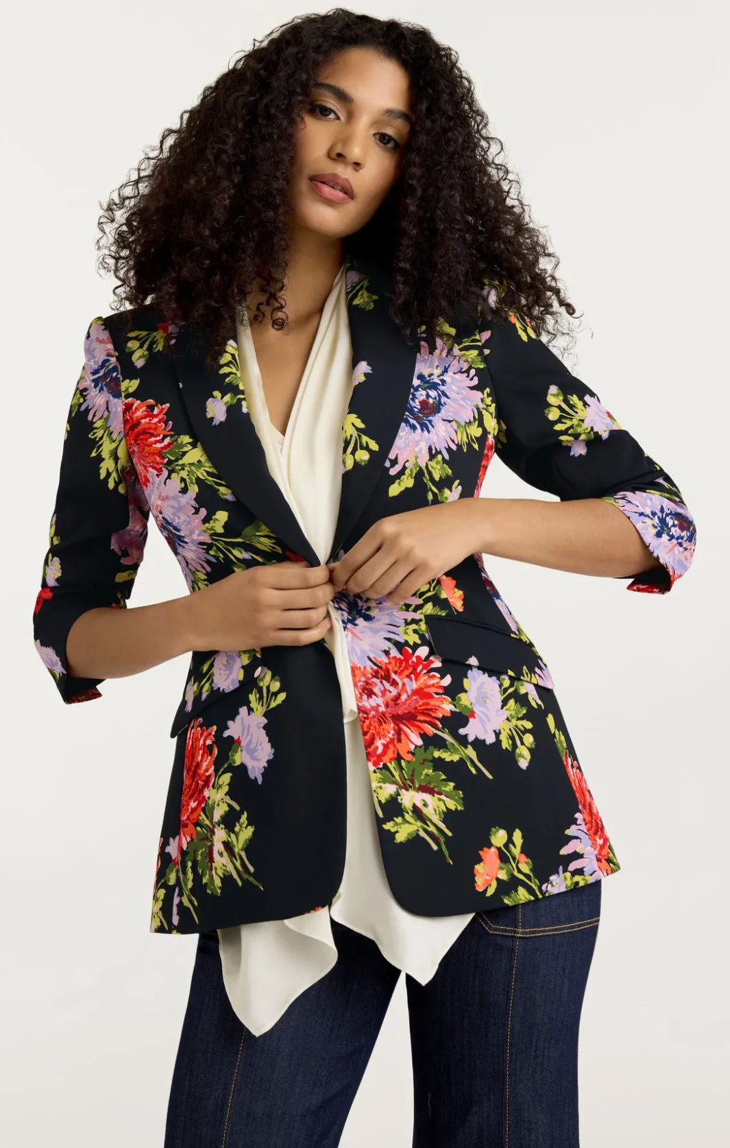 Jackets<Cinq à Sept Dark Chrysanthemum Scrunched Cheyenne Blazer BlackMulti