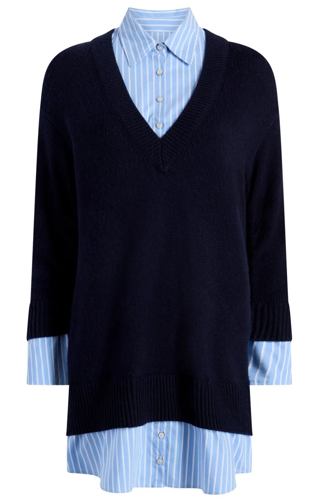 Mini | Sweaters & Knits<Cinq à Sept Deep V Remie Stripe Santina Dress Navy/FrenchBlue