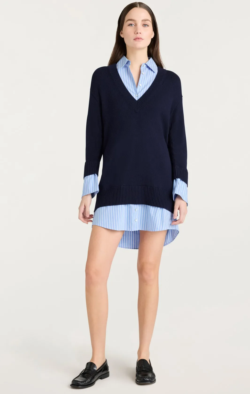 Mini | Sweaters & Knits<Cinq à Sept Deep V Remie Stripe Santina Dress Navy/FrenchBlue
