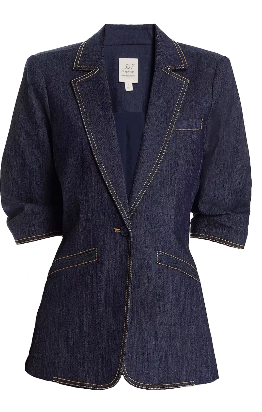 Blazers | Denim<Cinq à Sept Denim Short Sleeve Khloe Blazer Indigo