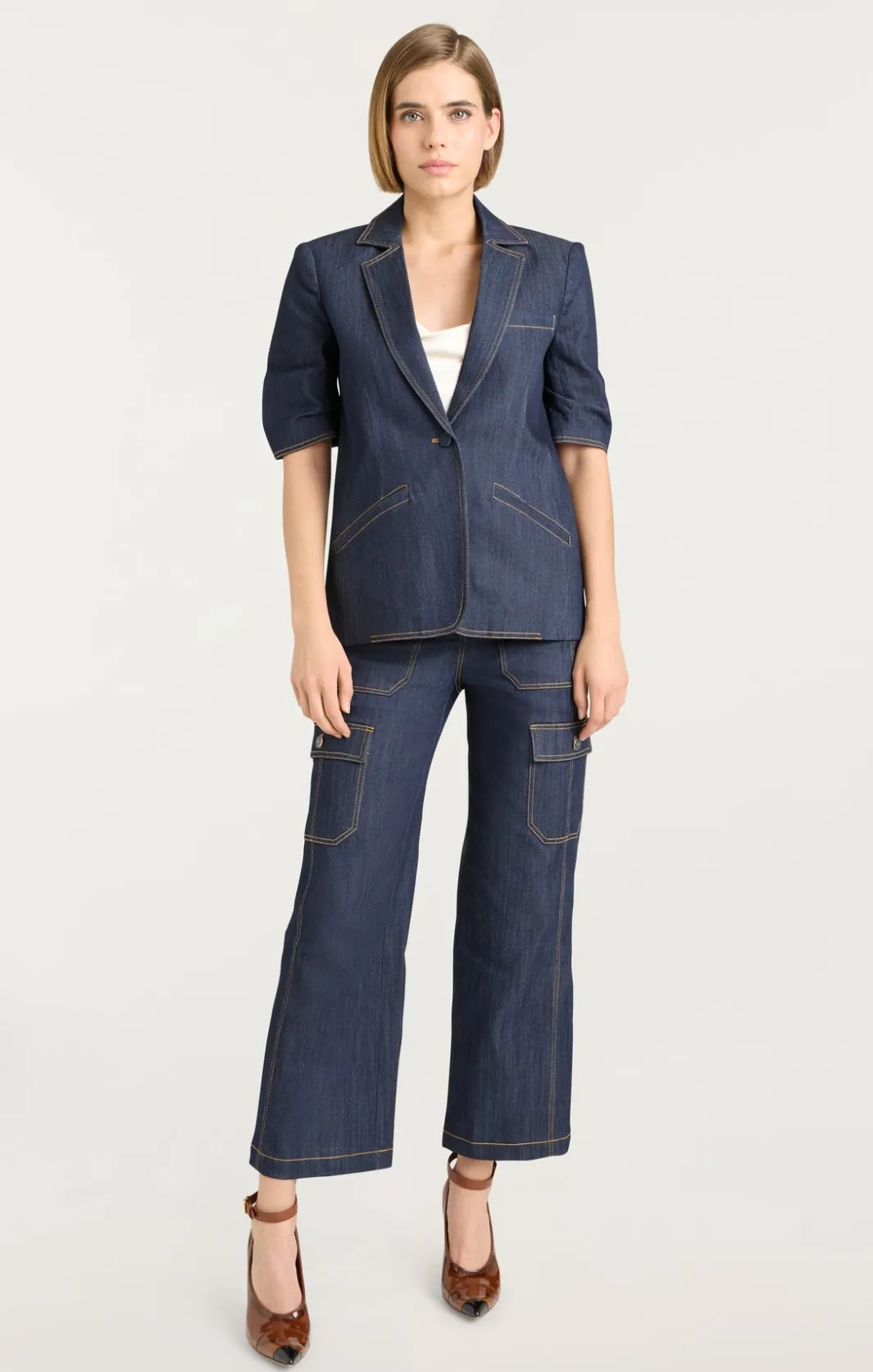 Blazers | Denim<Cinq à Sept Denim Short Sleeve Khloe Blazer Indigo