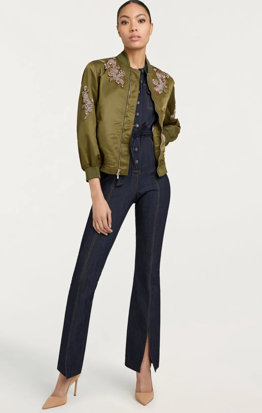 Outerwear<Cinq à Sept Diamond Daisies Embellished Talulla Bomber Olive