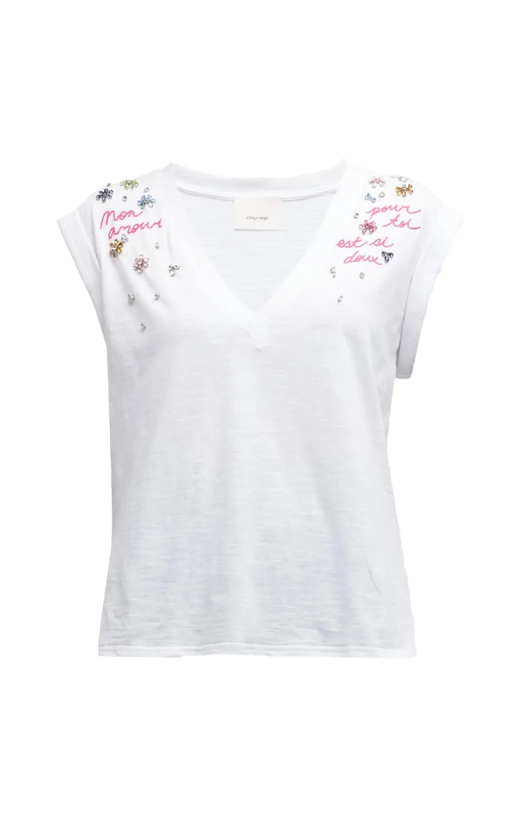 Tees & Pullovers<Cinq à Sept Ditsy Floral Vneck Bella Tee WhiteMulti