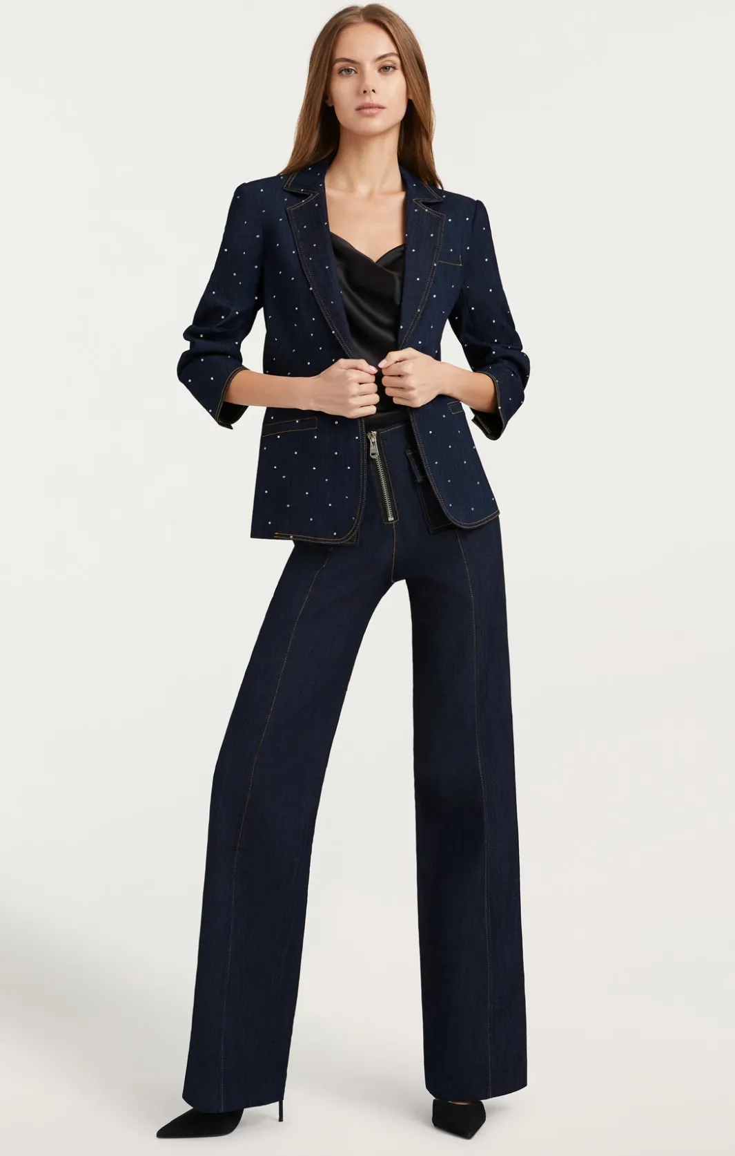 Jackets | Denim<Cinq à Sept Ditsy Rhinestone Khloe Blazer Indigo