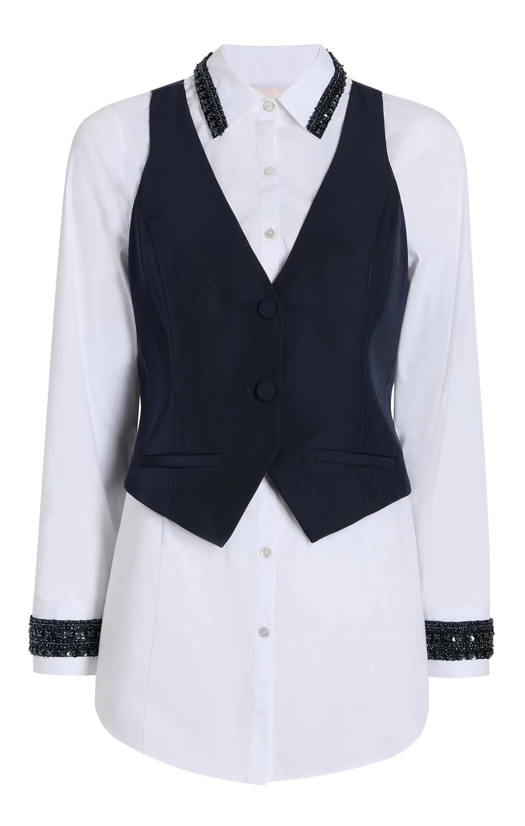 Long Sleeve Tops<Cinq à Sept Embellished Ellery Top Navy/white