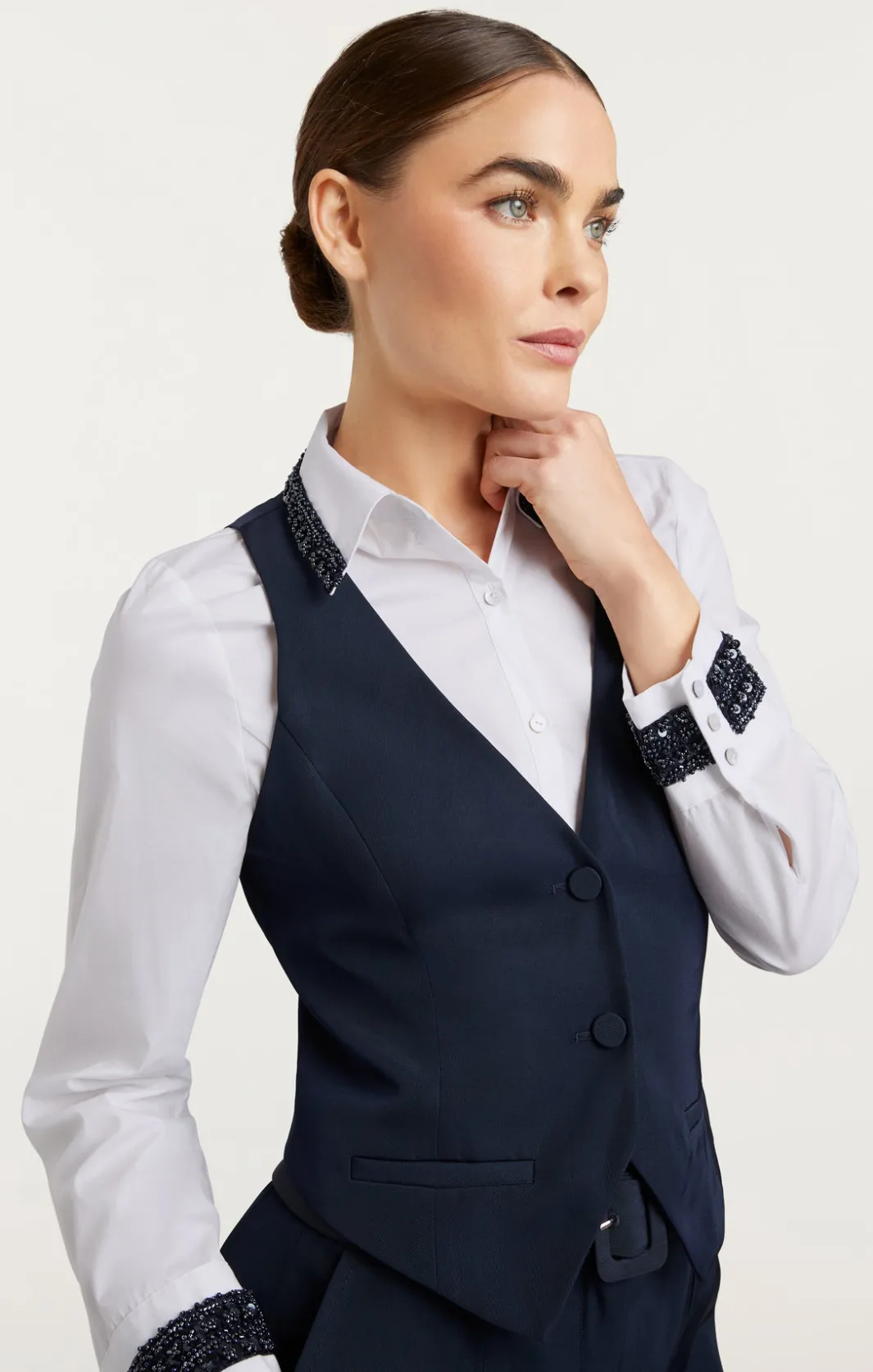 Long Sleeve Tops<Cinq à Sept Embellished Ellery Top Navy/white