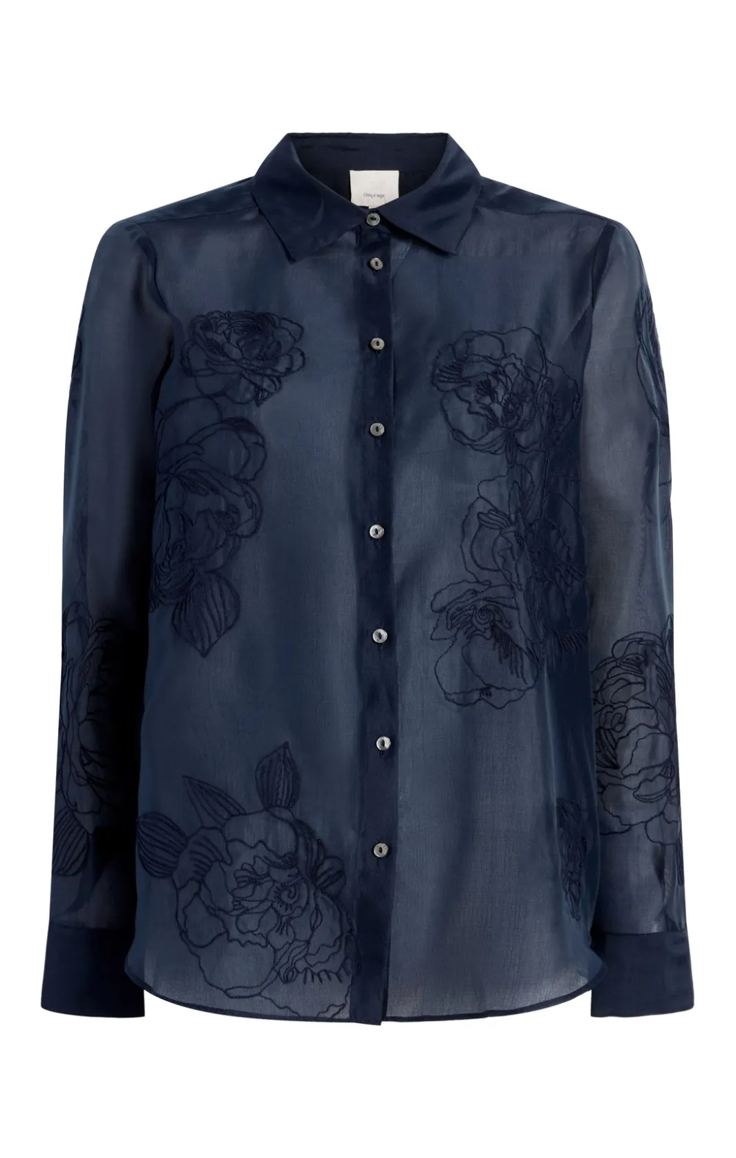 Long Sleeve Tops<Cinq à Sept Embroidered Organza Luna Top Navy