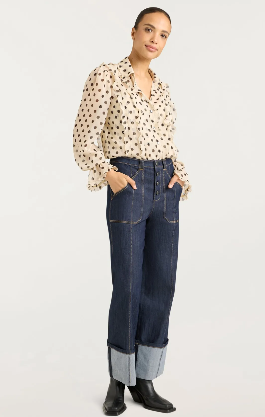 Long Sleeve Tops<Cinq à Sept Estelle Top PolkaDotGardenia/Black
