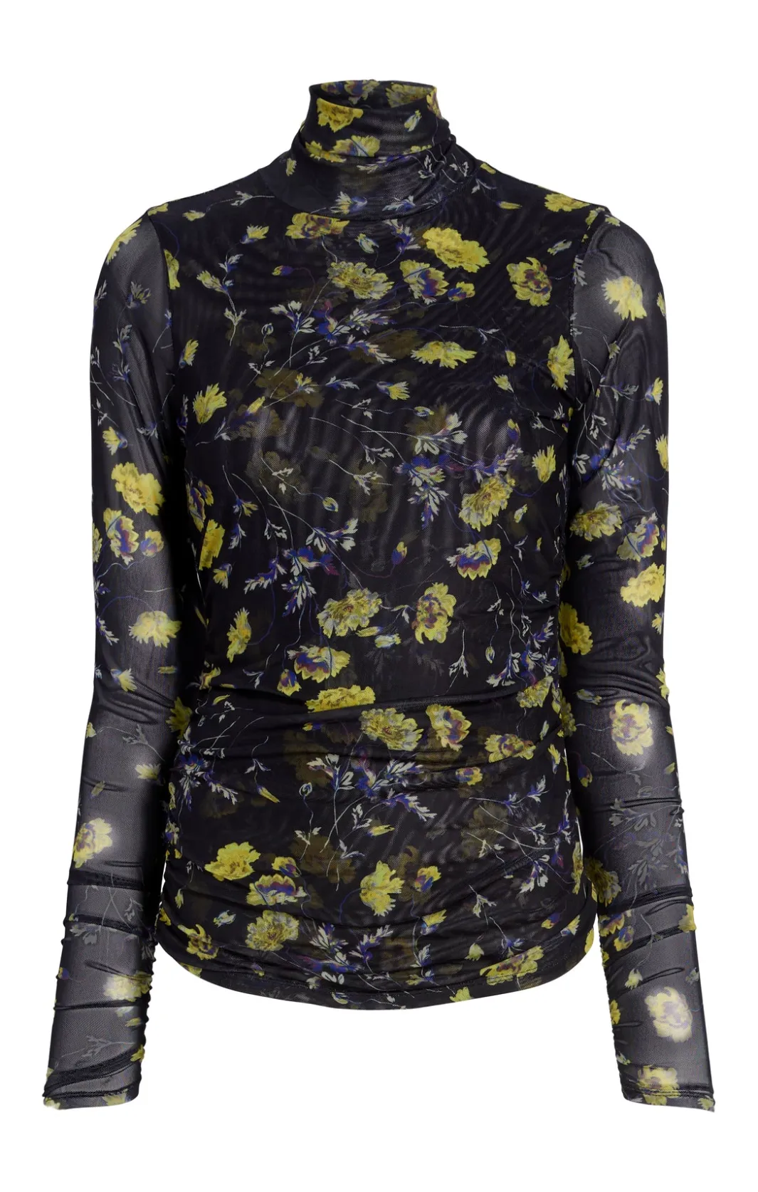 Long Sleeve Tops<Cinq à Sept Falling Poppies Shirred Mesh Turtleneck BlackMulti