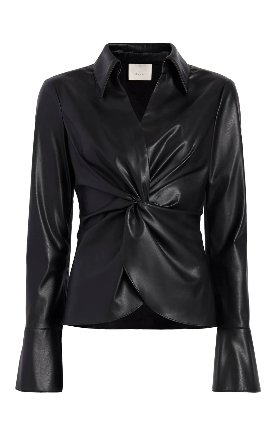 Long Sleeve Tops<Cinq à Sept Faux Leather Mckenna Top Black