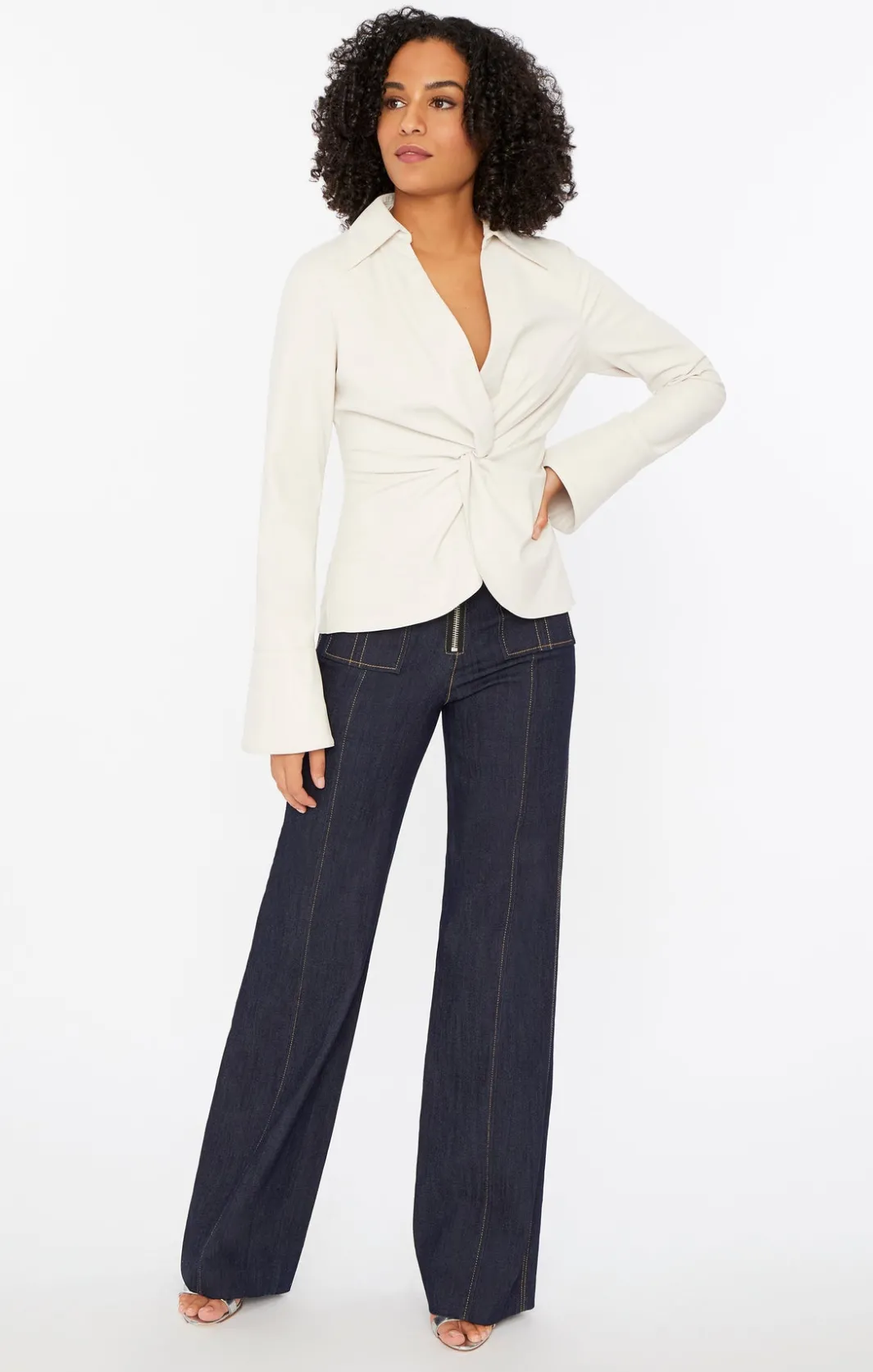Long Sleeve Tops<Cinq à Sept Faux Leather Mckenna Top Ivory