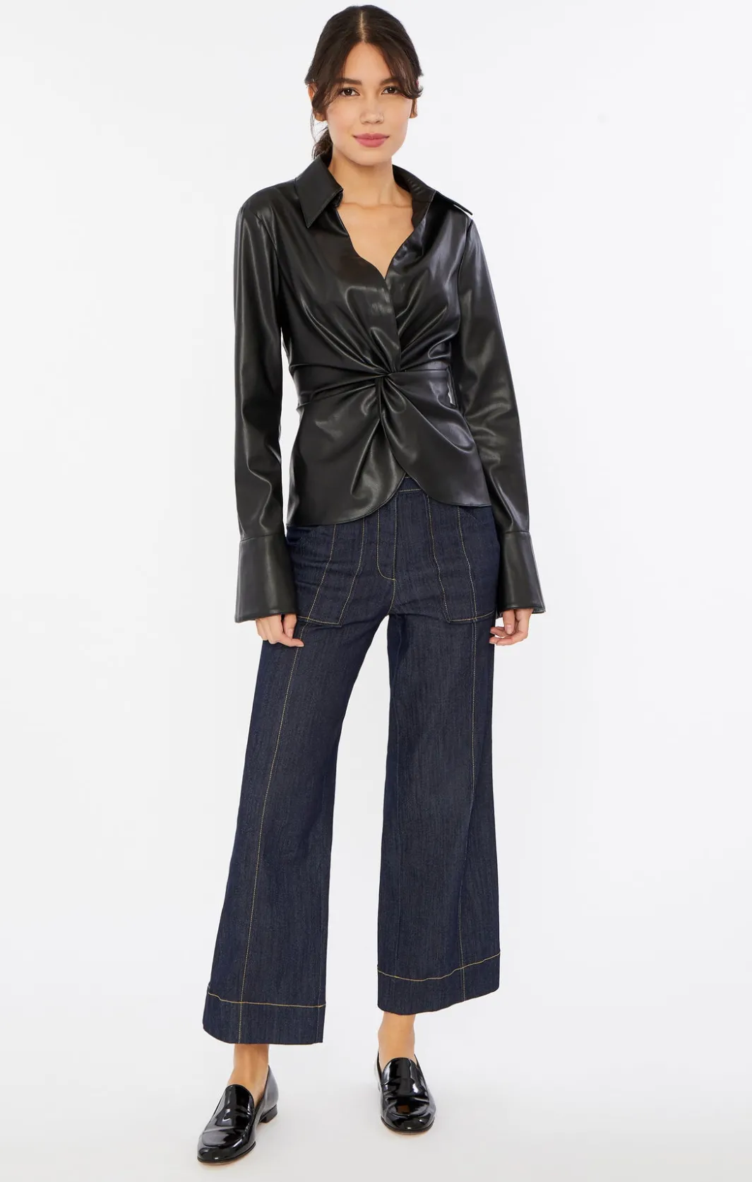 Long Sleeve Tops<Cinq à Sept Faux Leather Mckenna Top Black