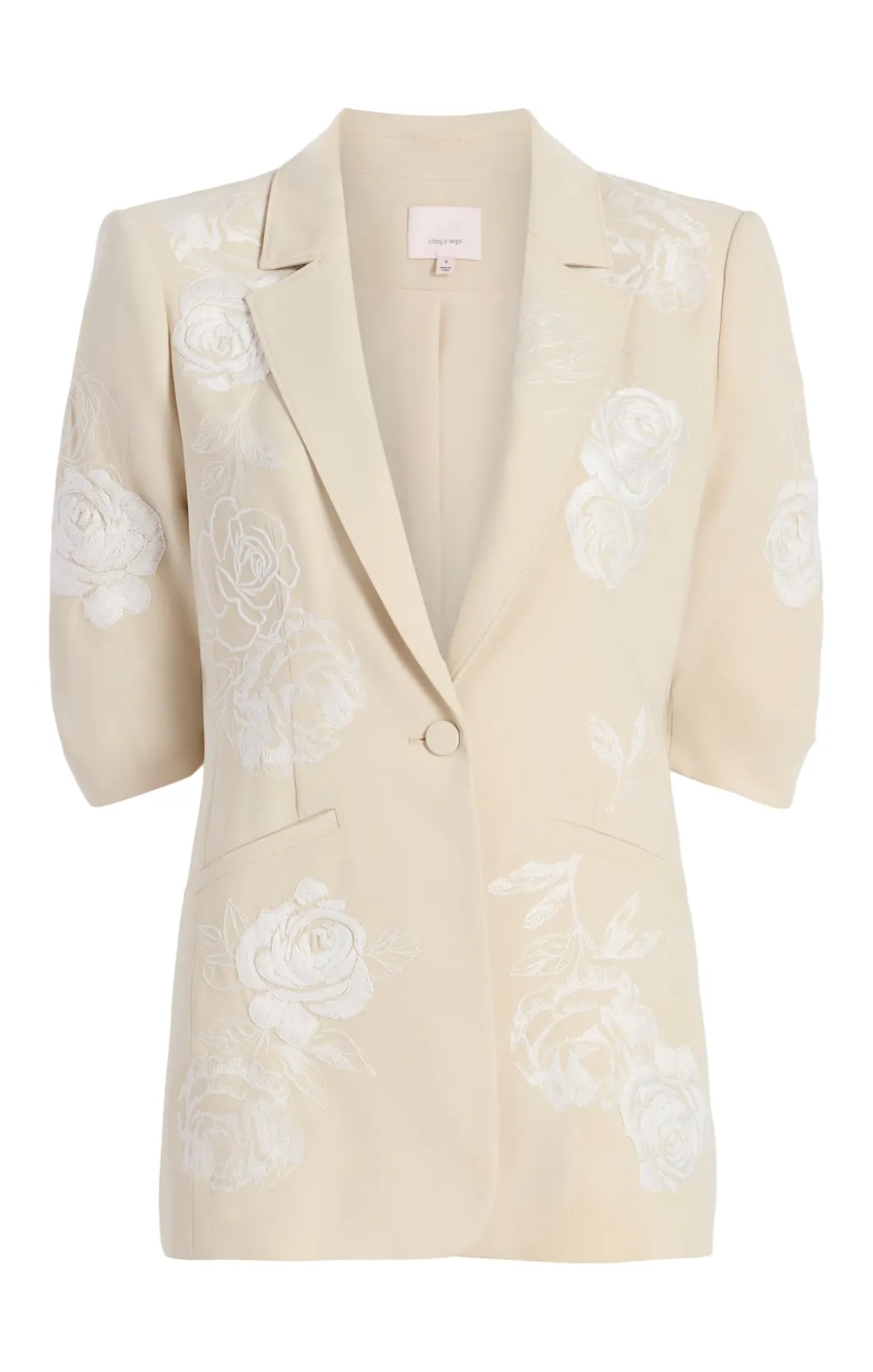 Blazers<Cinq à Sept Floating Roses Embellished Short Sleeve Khloe Blazer Plaster/Ivory