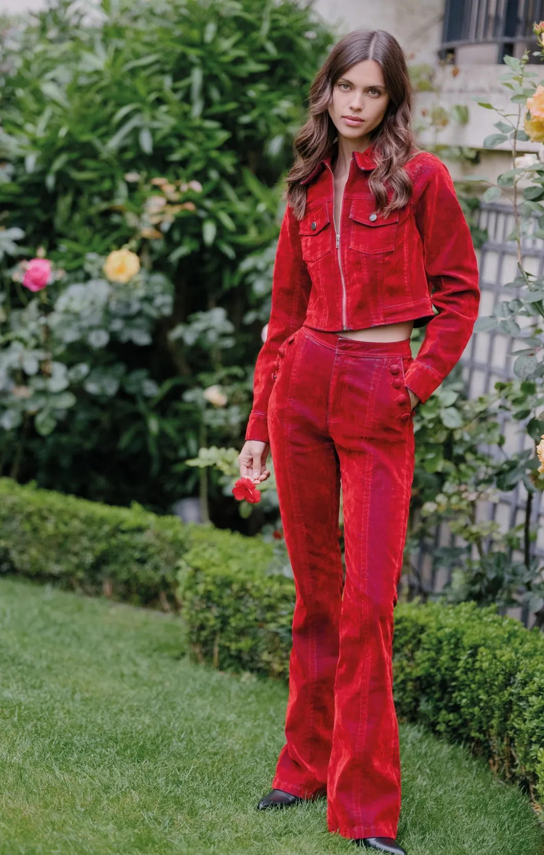 Jackets<Cinq à Sept Flocked Denim Marilee Jacket Pomegranate