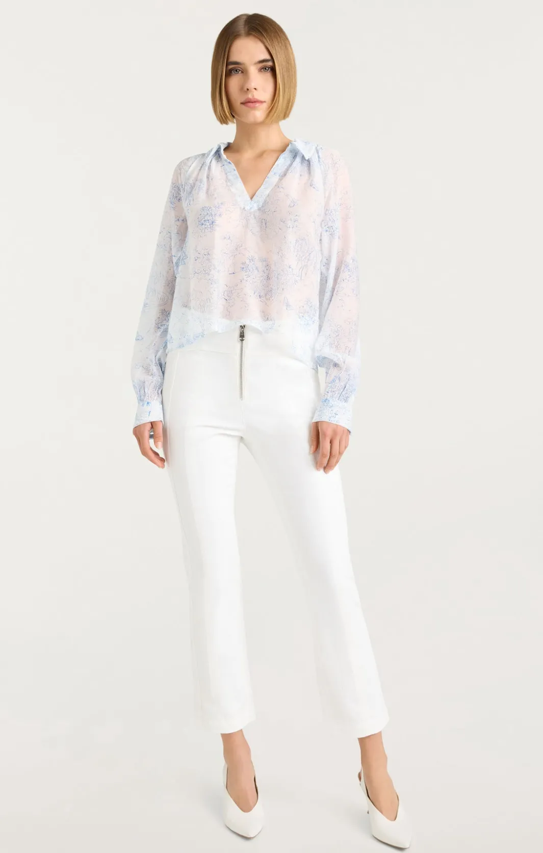 Long Sleeve Tops<Cinq à Sept Garden Toile Mila Top White/Blue