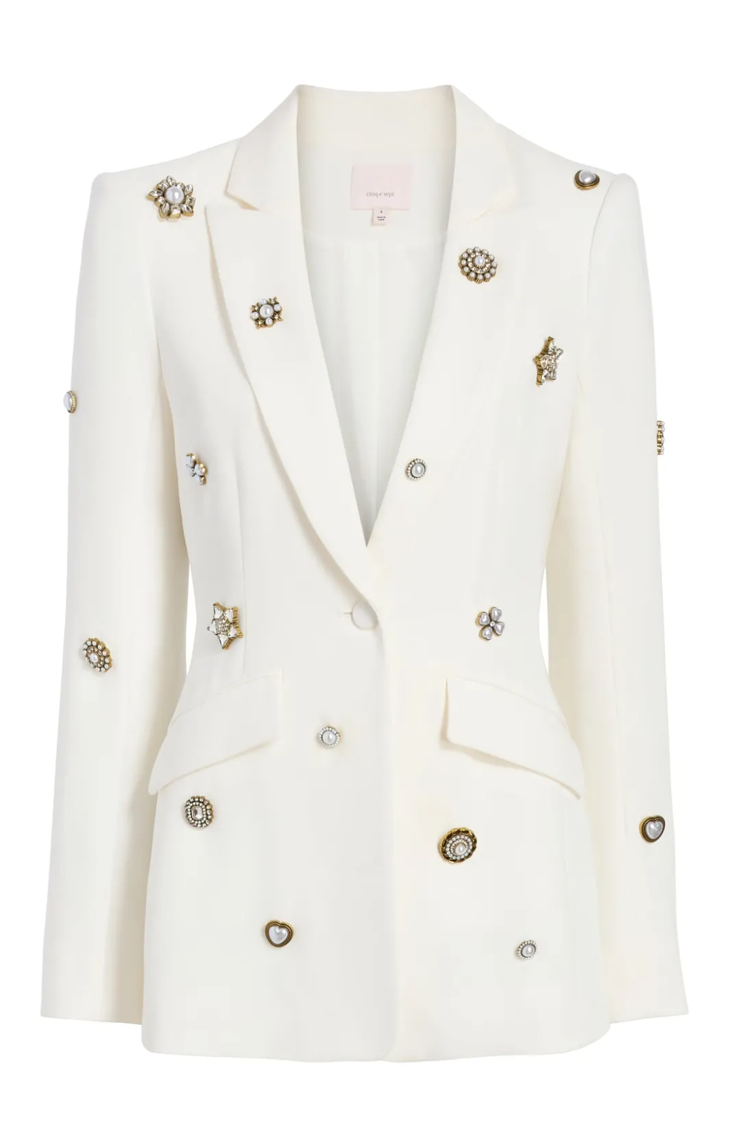 Jackets<Cinq à Sept Gold Charm Embellished Cheyenne Blazer Ivory