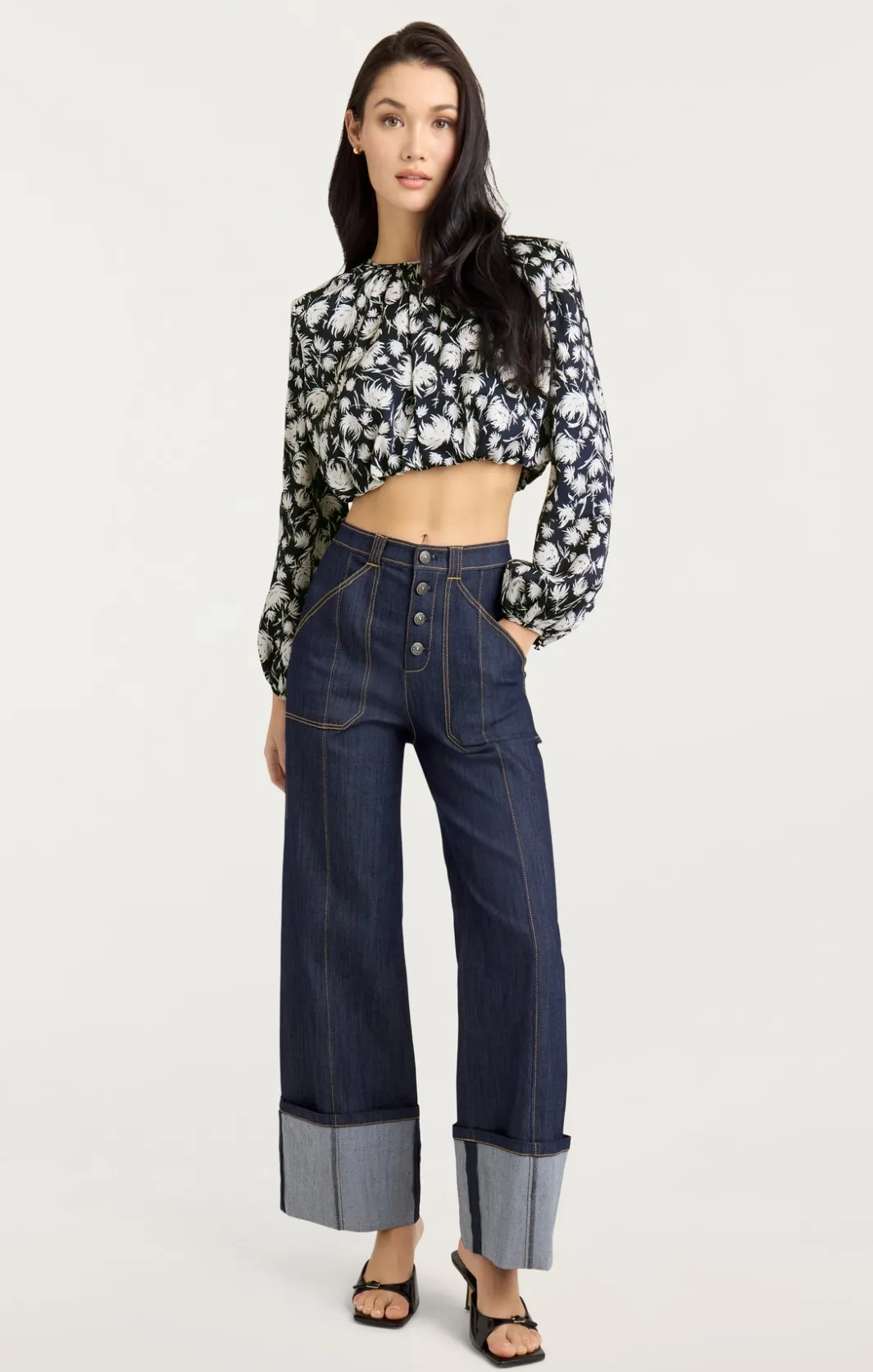 Long Sleeve Tops<Cinq à Sept Graphic Floral Kamala Top Navy/Ivory