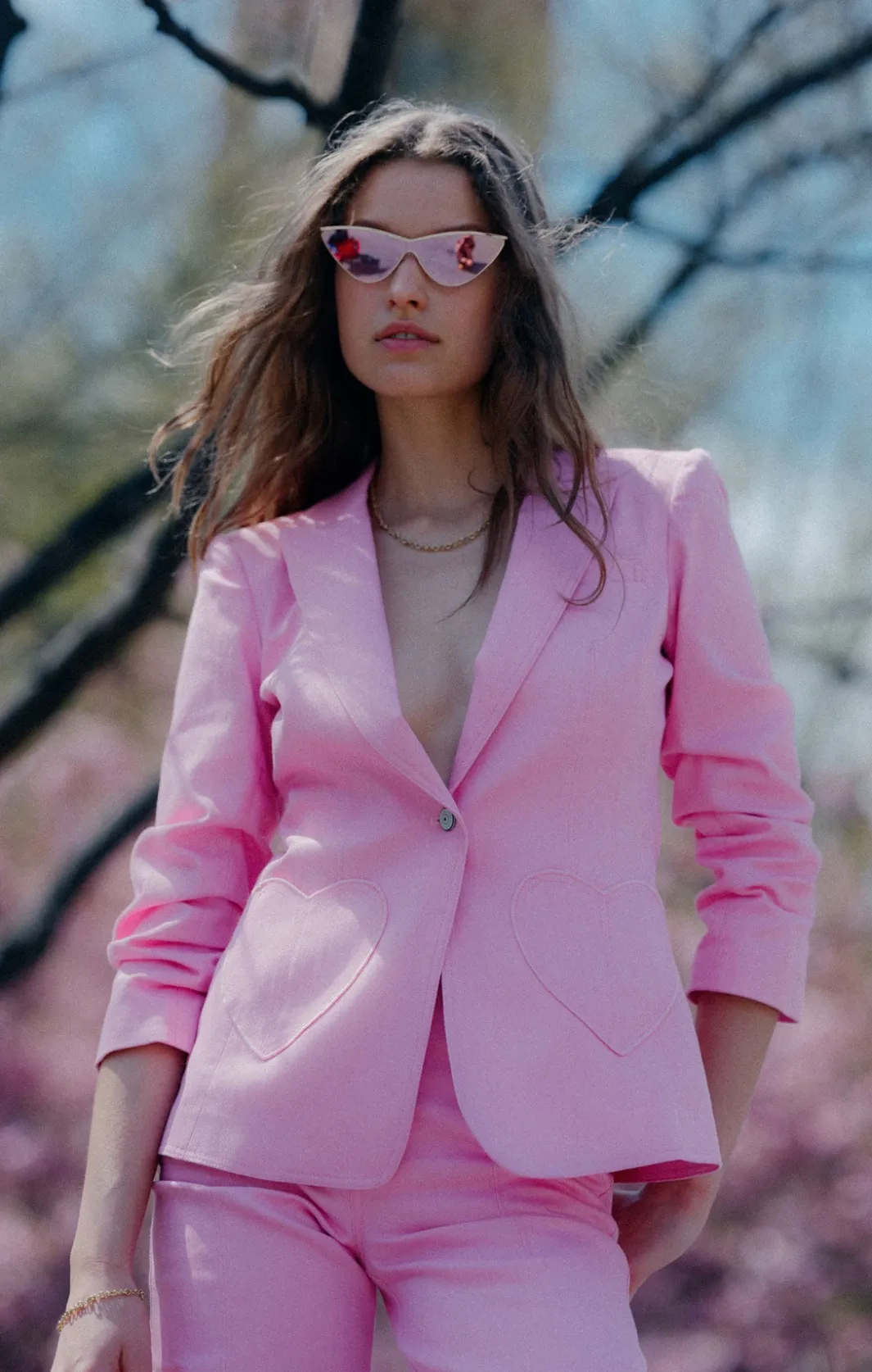 Denim<Cinq à Sept Heart Embroidery Louisa Blazer Flamingo