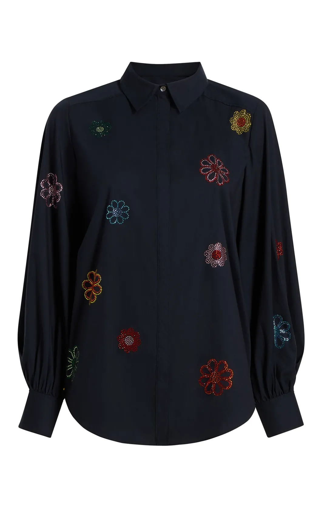 Long Sleeve Tops<Cinq à Sept Heatset Daisy Embellished Kandice Top Navy